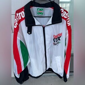 Castrol GTX Racing Nylon Neck Collar Botton Zip Up Windbreaker VTG 1990s Size XL